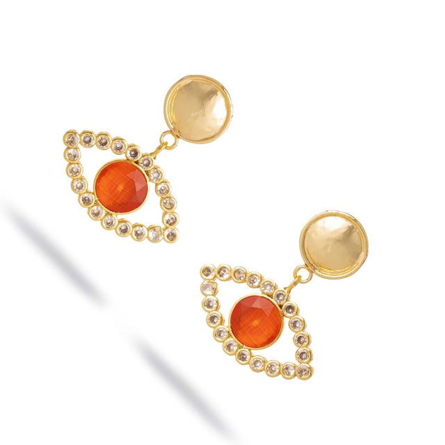 Contemporary Crimson Flame Eye Earrings, A Pair For Sale - Image 3 of 7