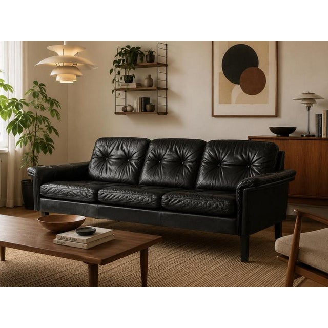 Black Vintage Danish Black Leather Sofa, 1970s For Sale - Image 8 of 8