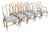 Gustavian Style Cerused Dining Chairs in New Blue & White Linen Set of 8 For Sale