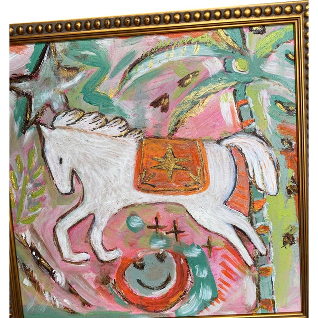 Original Horse Painting in Gilded Frame | Small Fine Art Acrylic | Whimsical Equestrian Art | Palm Beach Style | 13 X 13 Framed For Sale - Image 4 of 5