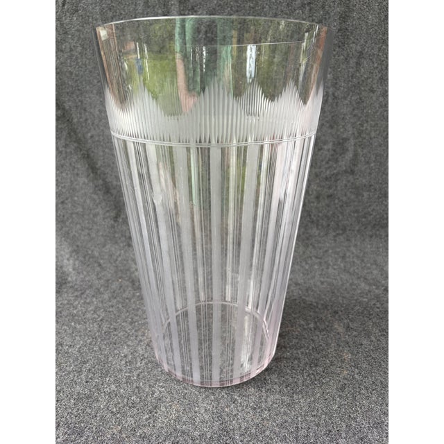 1940s Large Vintage Clear Etched Crystal Vase For Sale - Image 5 of 18