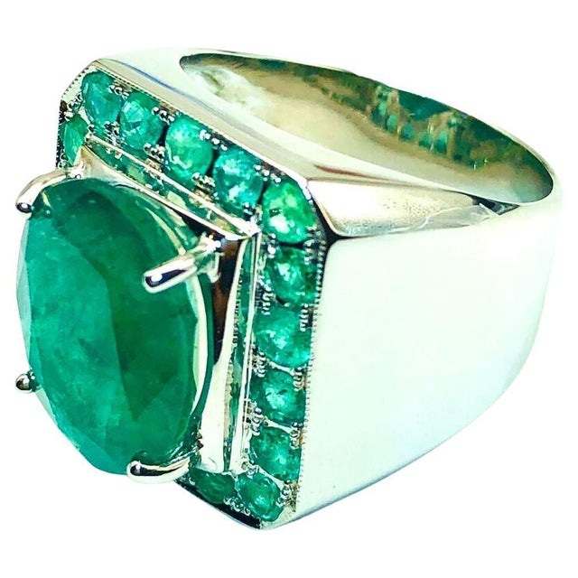 Bochic "Capri" Vintage Natural Emerald Ring Set in 18K White Gold & Silver For Sale - Image 15 of 18