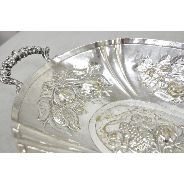 Metal Antique Victorian Silver Plated Fruit Harvest Repousse Centerpiece Fruit Bowl For Sale - Image 7 of 16