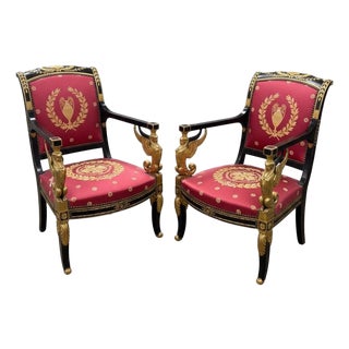 Pair of 19th Century Empire Chairs With Sphinxes For Sale