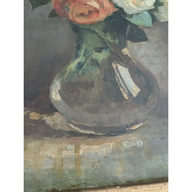 Gray Early 20th Century Impressionist Painting Still Life of Roses Signed by Artist Jeanette Slager (1881-1945) For Sale - Image 8 of 8