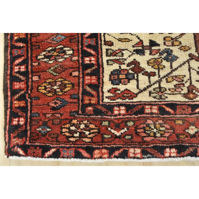 Karajeh Runner 3'6'' X 10'6'' Ivory Wool Tribal Semi-Antique Hand-Knotted Rug For Sale - Image 12 of 15