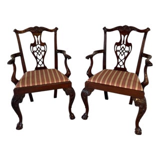 Late 20th Century English Traditional Chippendale Mahogany Armchairs - A Pair For Sale