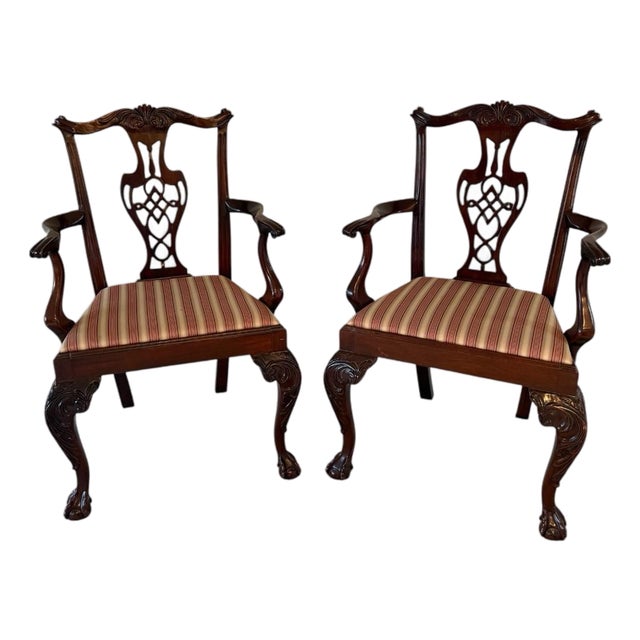 Late 20th Century English Traditional Chippendale Mahogany Armchairs - A Pair For Sale