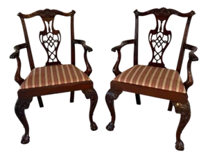 Late 20th Century English Traditional Chippendale Mahogany Armchairs - A Pair