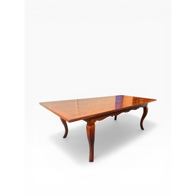 1990s Vintage Farmhouse Dining Table With Parquet Top and Cabriole Legs For Sale - Image 5 of 15