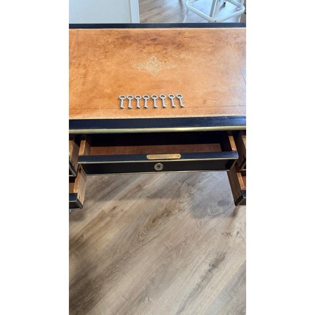 Purchased from Kathy Adams Interiors, Plano, Texas, 2023. Antique English / Italian Leather Top Writing Desk. Used for...