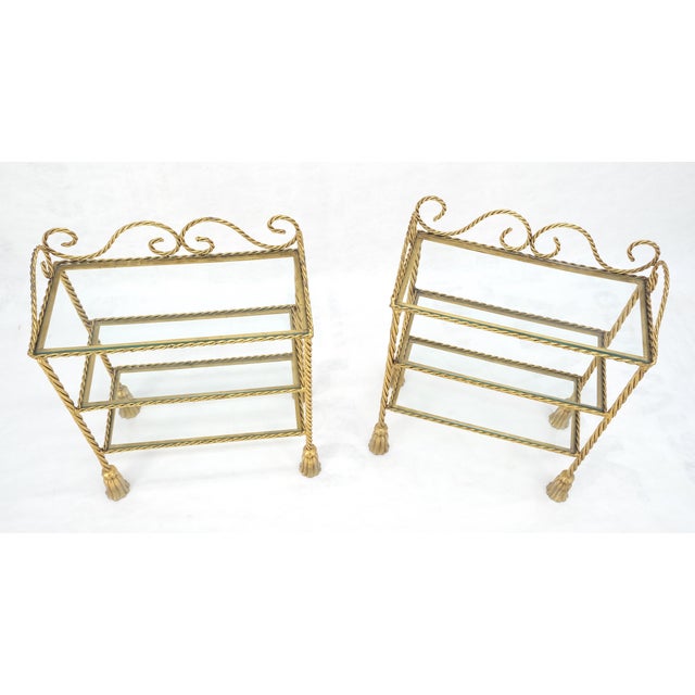Pair of Italian 3 TierGold Gilt "Twisted Rope" Iron Side End Tables Stands MINT For Sale - Image 11 of 15