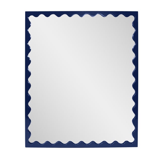 Transitional Scalloped Navy Rectangle Mirror For Sale - Image 3 of 7
