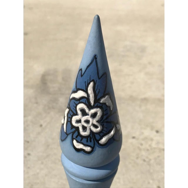 Mid 20th Century Vintage Hand-Painted Blue Ceramic Decanter With Spire Stopper For Sale - Image 5 of 8
