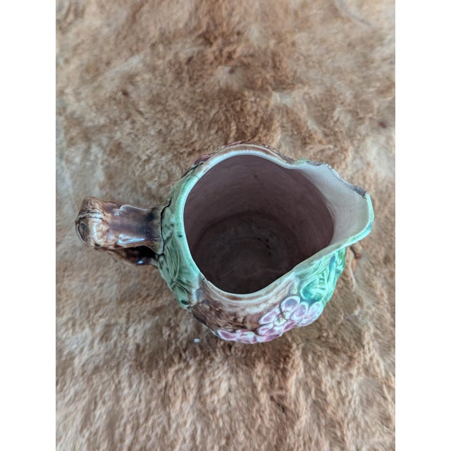 Late 19th Century Antique French Majolica Bark & Wild Rose Pitcher, Circa 1880–1910 For Sale - Image 5 of 7