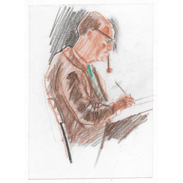 1980s pastel of an artist working by English artist Peter Reid. Signed on back and inscribed "Beccles Market."