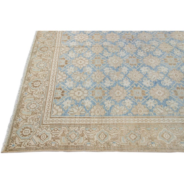 Antique Tabriz Persian Blue Handmade Floral Pattern Wool Rug For Sale - Image 4 of 10