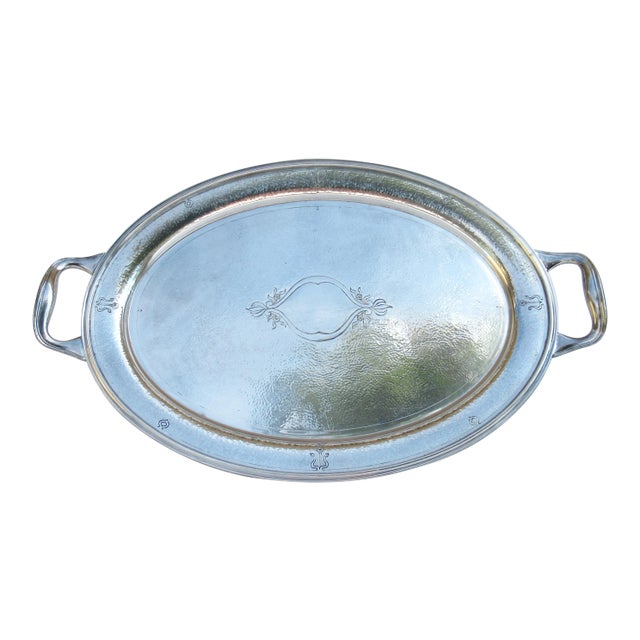 C.1930's Reed & Barton Silver Plate Moroccan-Style Hammered Oval-Shaped Grand Serving Tray For Sale