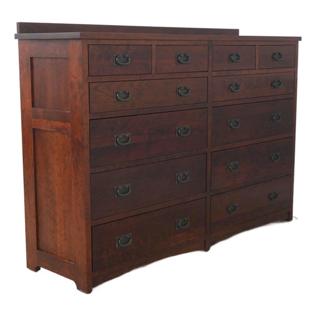 Michaels Arts & Crafts Mission Style Cherry 12 Drawer Dresser For Sale