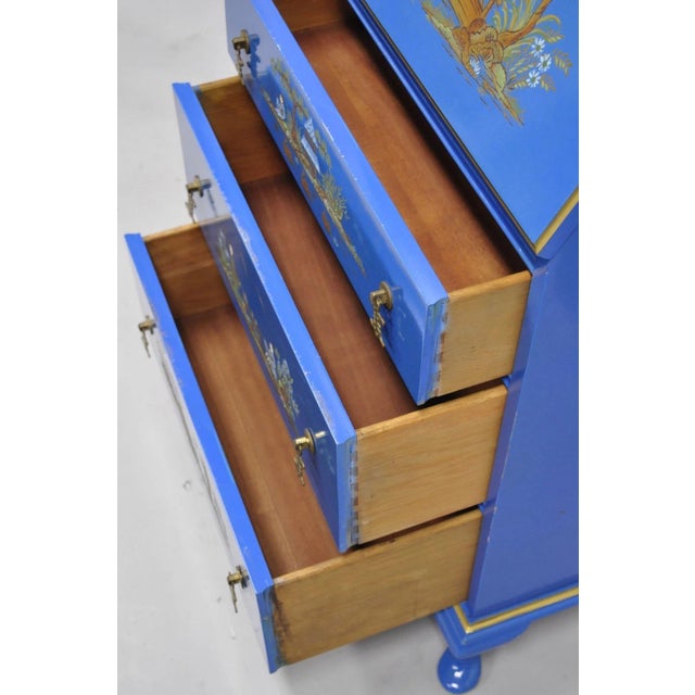 Vintage Chinoiserie Blue Hand Painted Gold Gilt Narrow Bookcase Secretary Desk For Sale - Image 16 of 18