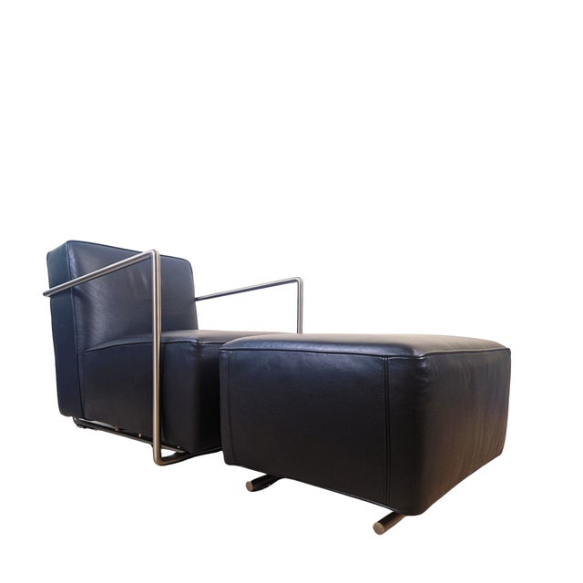 Leather and Chrome ABC Model Reclining Lounge Chair with Ottoman by Antonio Citterio for Flexform, 1980s, Set of 2 For Sale - Image 11 of 11