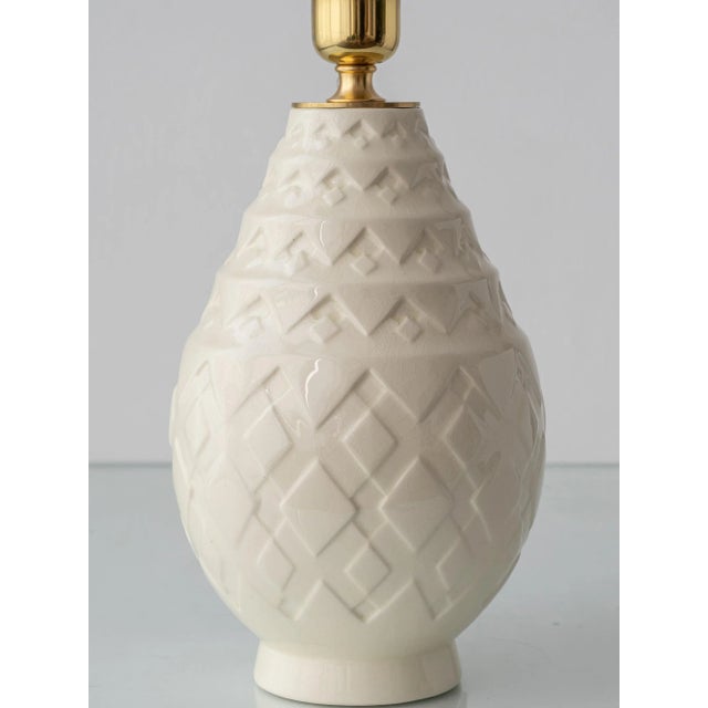 Antique Art Deco Ceramic Table Lamp with New Silk Ikat Shade by Charles Catteau For Sale - Image 6 of 11