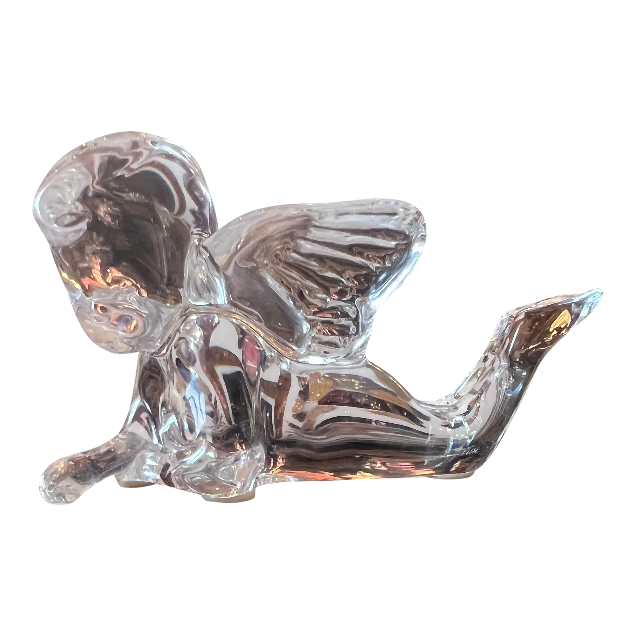 Baccarat クリスタルエンジェル像 Baccarat Crystal Reclining Cherub Angel Figurine Paperweight