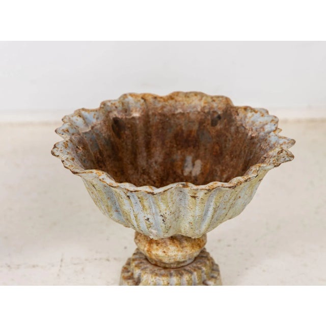 Pair of Verdigris Painted Iron Tazzas or Urns, English Late 20th Century For Sale - Image 9 of 10