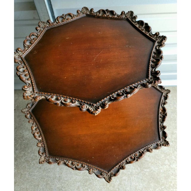 Rustic European Vintage 2-Tier Walnut Side Table For Sale - Image 3 of 3