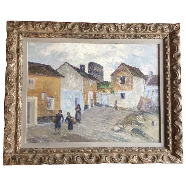 1920s Spanish Costa del Sol Mediterranean Port Town Landscape Oil Painting on Board by Wells Moses Sawyer For Sale - Image 9 of 9