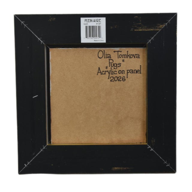 Two Pug Dogs Puppies Hugging Portrait Painting Including the Antiqued Gold Wood Frame For Sale - Image 4 of 5