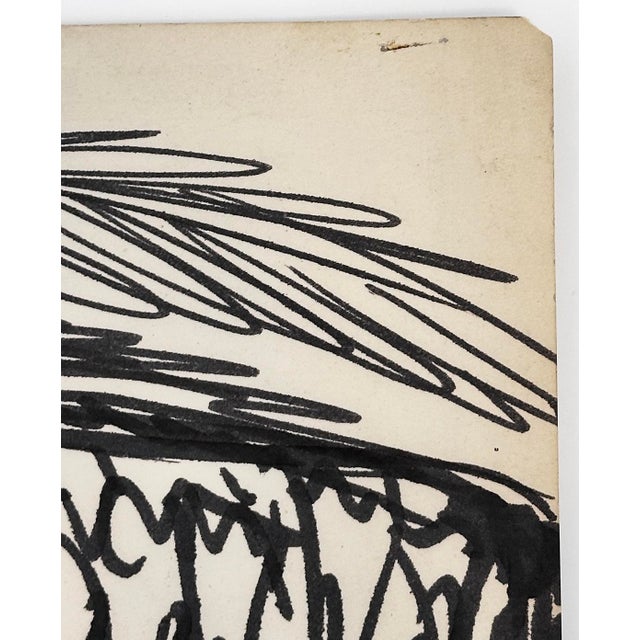 American Large Mid 20th Century Vintage Primitive Folk Art Drawing of Jungle in Black and White on Paper Signed by Victor Gatto For Sale - Image 3 of 4