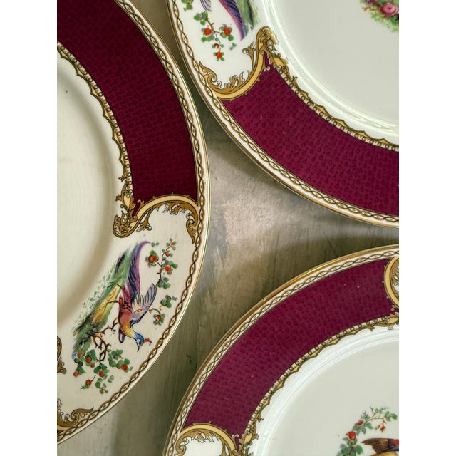 Ceramic 1950s Myott Chelsea Bird Dinner Plates 10 5/8” Burgundy Transferware England - Set of Three (3) For Sale - Image 7 of 8
