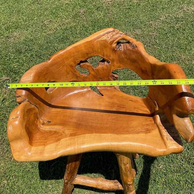 Wood Vintage Handcrafted Rustic Live Edge Log Dining Set With Four Sculpted Wood Chairs For Sale - Image 7 of 16