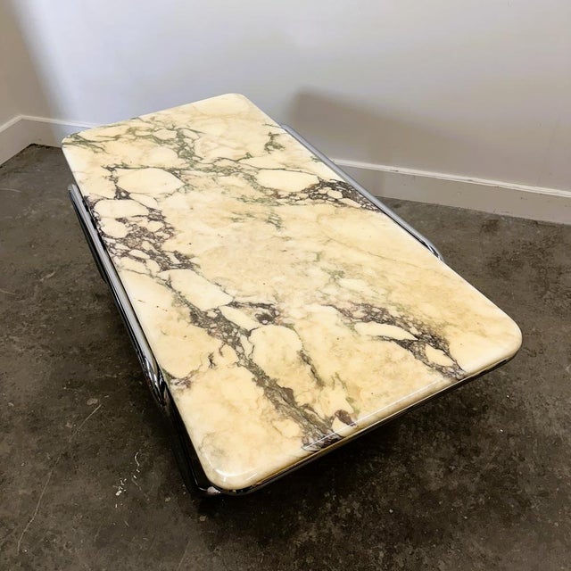 Large Italian Calacatta Violetta Marble Coffee Table with Chrome Base, 1970s For Sale - Image 4 of 11