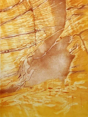 Janet Stevenson Whiteside "Canyon Ruins" Native American Canyon Side Ruins Etching, 1978