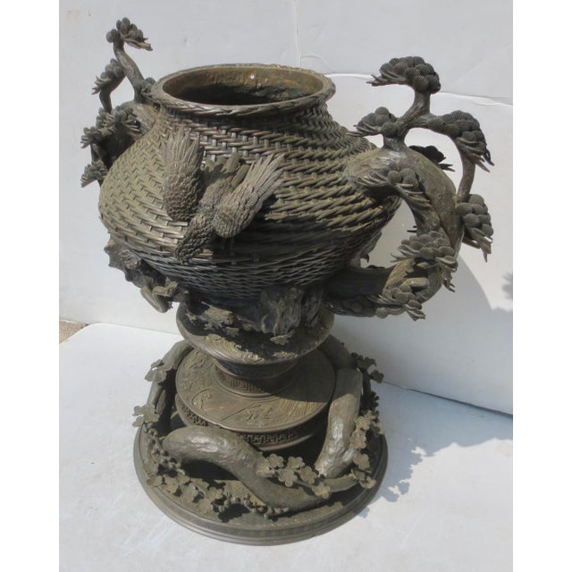 Metal Massive Meiji Bronze Temple Urn 19th Century For Sale - Image 7 of 17