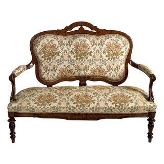 Italian 19th Century Style Sofa in Floral Fabric and Wood, 1930s For Sale