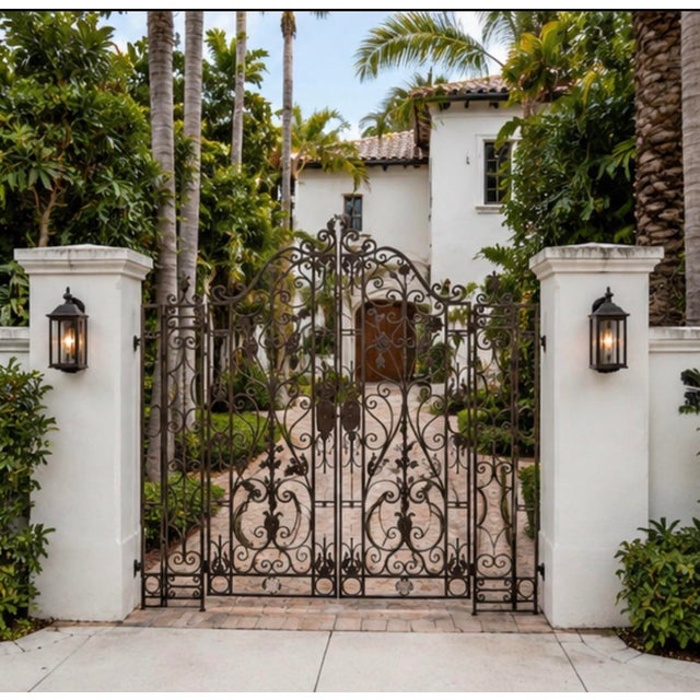 Black Vintage French-Style Cast Iron Garden Driveway Gates With Side Panels For Sale - Image 8 of 10