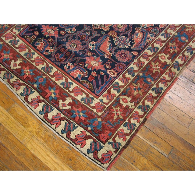 Tribal 1900s Blue Navy Tribal Herati Antique Persian Bakshaiesh Runner 3' 6" X 14' 6" Handknotted Wool Carpet For Sale - Image 3 of 6