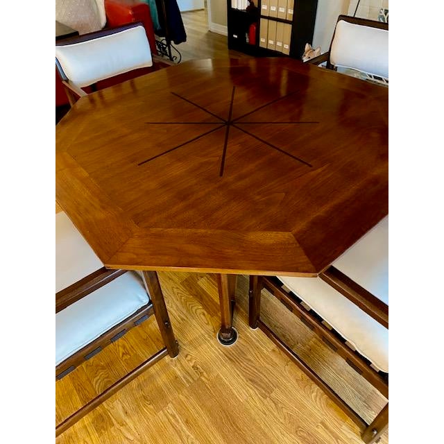 Dunbar Berne 1950s Mid Century Modern Edward Wormley Walnut & Rosewood Gaming/Dining Table - Set of 7 For Sale - Image 4 of 12