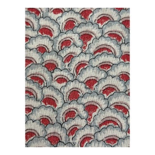 Casa Branca Palampore Petal Sky & Coral Ancient Tree of Life Motif Linen Printed Fabric 2 7/8 Yards For Sale