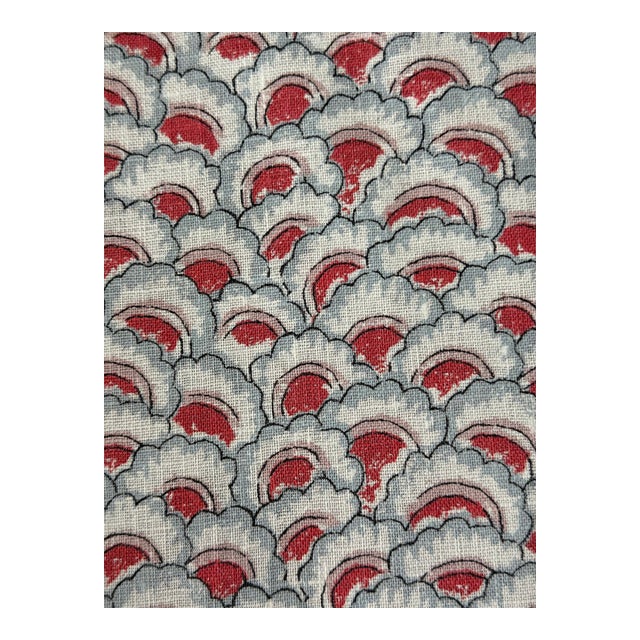 Casa Branca Palampore Petal Sky & Coral Ancient Tree of Life Motif Linen Printed Fabric 2 7/8 Yards For Sale