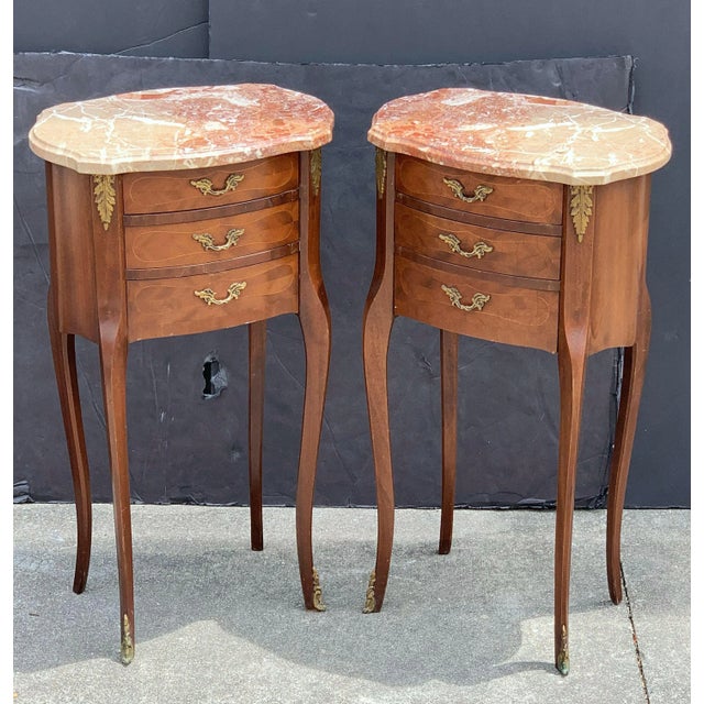 Brown French Inlaid Nightstands - a Pair For Sale - Image 8 of 13
