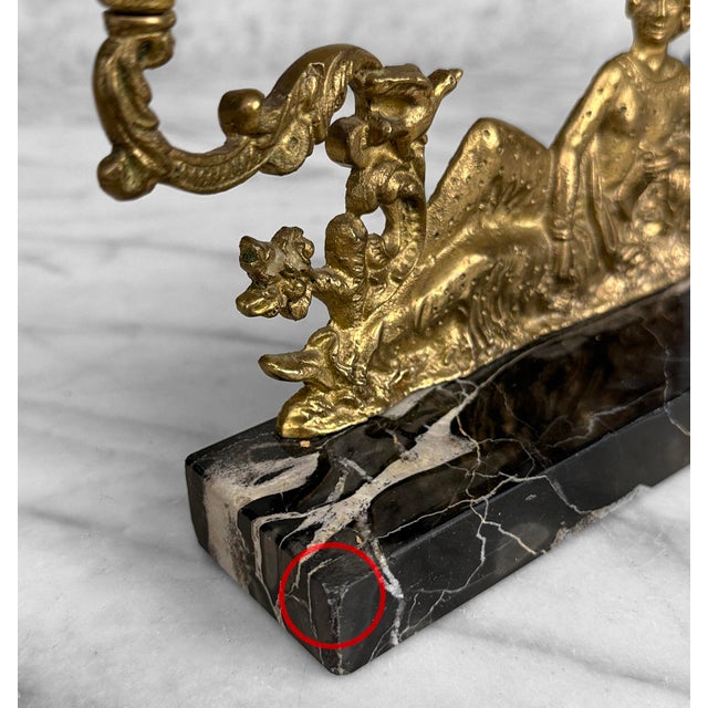 Vintage French Neoclassical Brass & Marble Figural Candlestick Holder - A Pair For Sale - Image 9 of 11