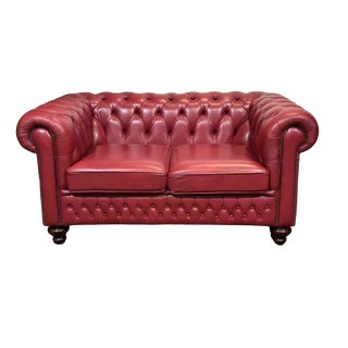 Chesterfield Two-Seater Sofa in Leather, 2000s For Sale