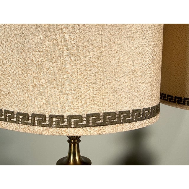 Brass Stiffel Style Hollywood Regency Brass Table Lamps With Greek Key Shades - A Pair For Sale - Image 8 of 8