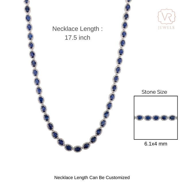 27.67 Carat Blue Sapphire & Diamond Luxury Art Deco Necklace by VRJewels in 14k Gold For Sale - Image 11 of 16
