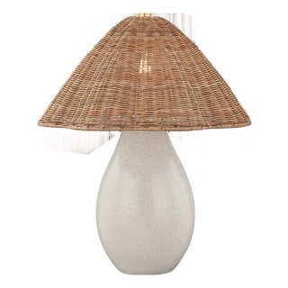 Mitzi Deanne 17.5 in. 1 Light Table Lamp in Aged Brass and Ceramic Creamy Oat Finish For Sale