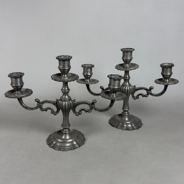 Vintage Three-Layer Pewter Candlesticks, 1960s, Set of 2 For Sale - Image 11 of 11